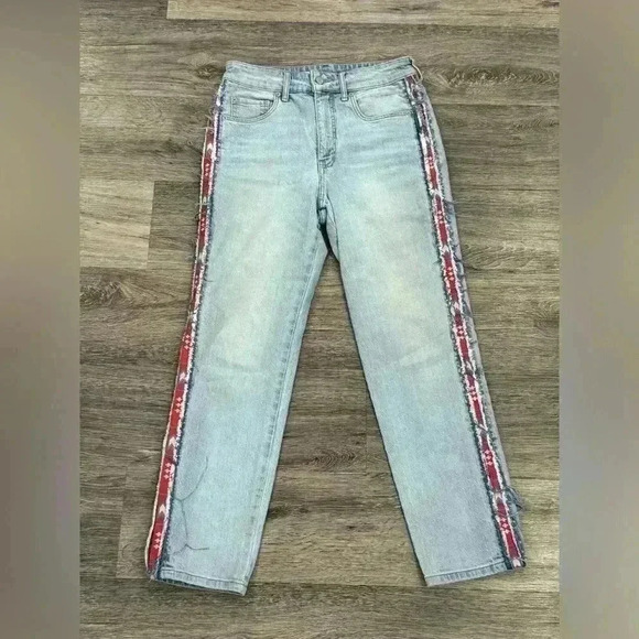Pilcro Denim - Anthropologie Pilcro TheVintage Straight Arrow Ribbon Fringe Accent Jeans